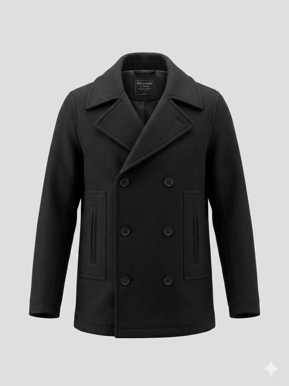 Abercrombie & Fitch Black Wool Blend Peacoat Double Breasted Satin Lined S
